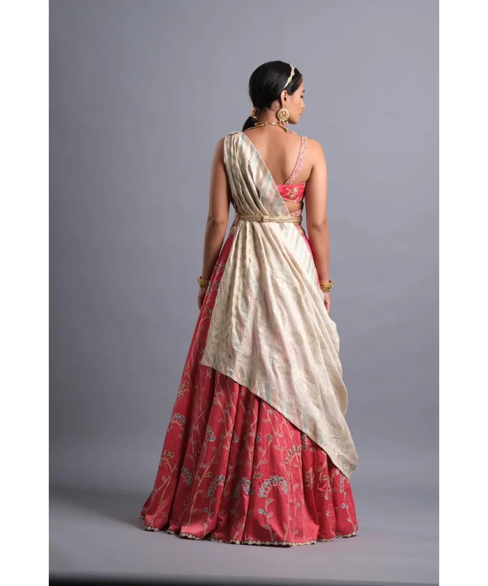 AASTHA SOOD - Bubblegum pink georgette Zardozi Lehenga